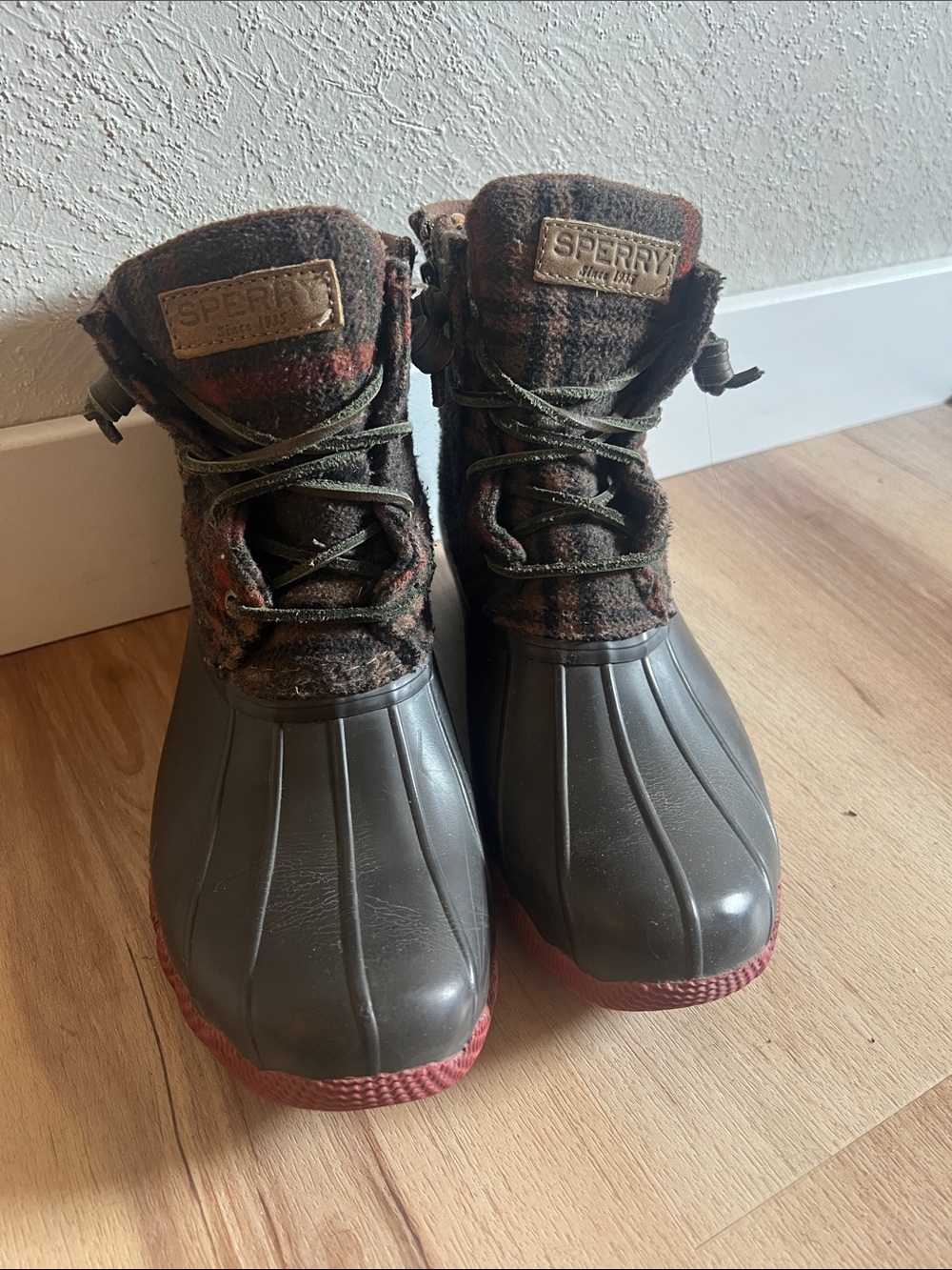 Women’s Sperry Brown Plaid Waterproof Duck Boots